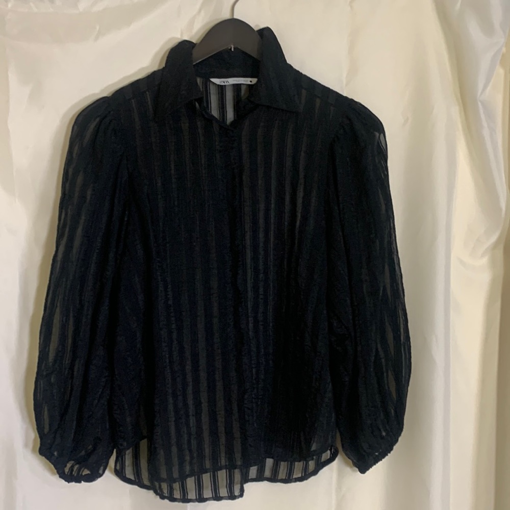 Zara sheer black striped blouse